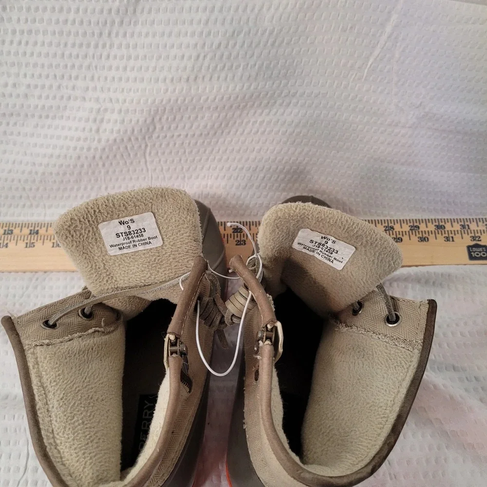 Sperry Saltwater Duck‎ Boots Womens 9 Olive Tan Orange Waterproof STS83233